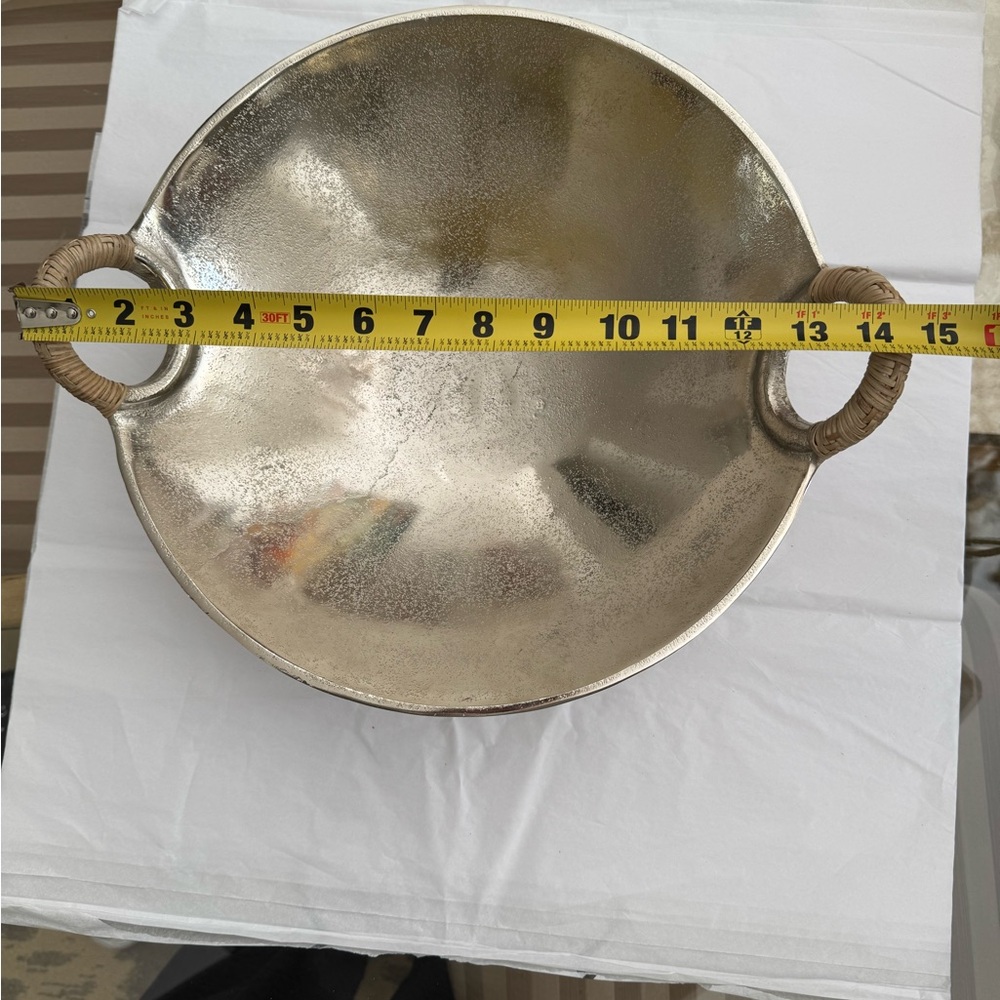 Zodax Mendocino Raw Aluminum Bowl with Rattan Wrapped Handles - Picture 9 of 11